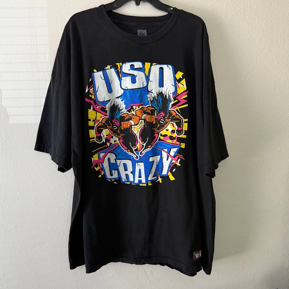WWE Authentic Wear The Usos Uso Crazy Graphic T-Shirt Black Vintage HTF Mens 4x